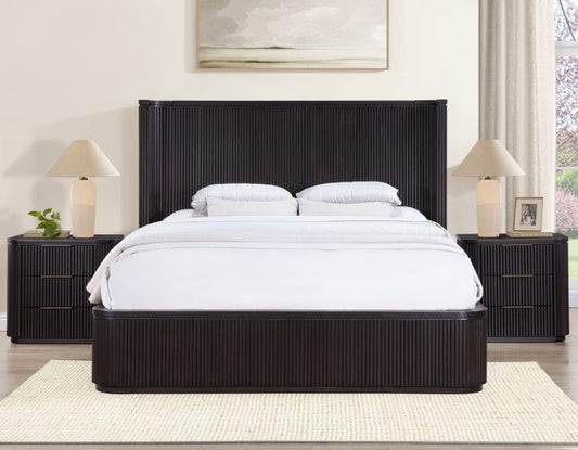 Henry Reeded Queen Bed-King Bed-Chest-Nightstand-Dresser-Mirror Espresso Finish