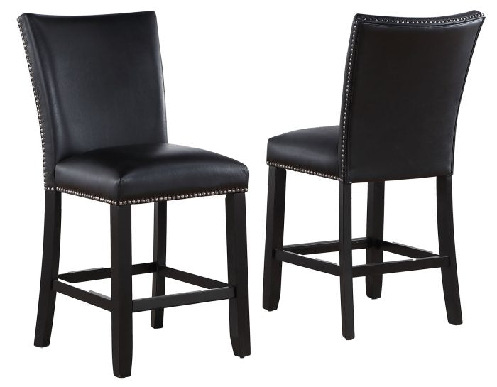 Artemis 54″ Square Gray Marble Counter Table with  Artemis Black Vegan Leather Counter Chairs