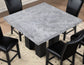 Artemis 54″ Square Gray Marble Counter Table with  Artemis Black Vegan Leather Counter Chairs