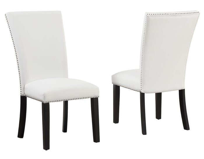Artemis 70″ Rect Gray Marble Table & Black Finish w/ White Vegan Leather Chairs