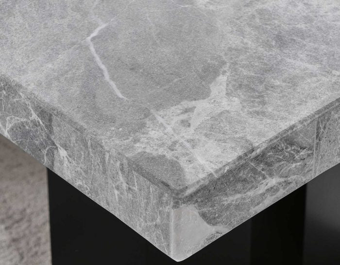 Artemis 70″ Rect Gray Marble Table & Black Finish w/ White Vegan Leather Chairs