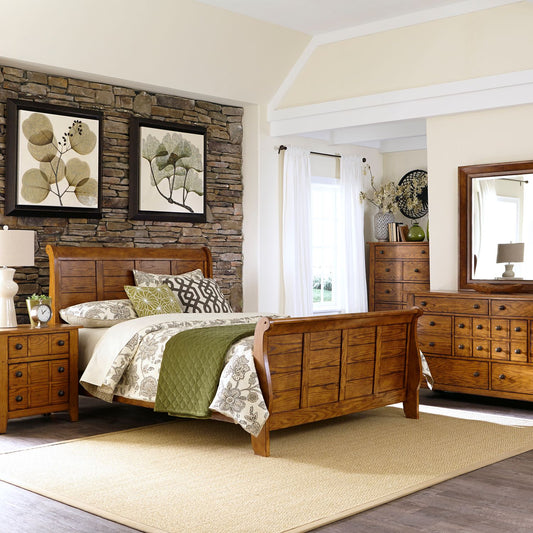 Grandpa Sleigh Bed, Dresser & Mirror, Chest, Night Stand