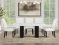 Artemis 5-Piece 70″ Rect White Marble Table, Black Finish w/ White Vegan Leather Chairs