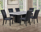 Artemis 5-Piece 70″ Rect Gray Marble Table, Black Finish w/ Black Vegan Leather Chairs