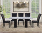 Artemis 5-Piece 70″ Rect Gray Marble Table, Black Finish w/ Black Vegan Leather Chairs