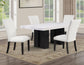 Artemis 5-Piece 70″ Rect White Marble Table, Black Finish w/ White Vegan Leather Chairs