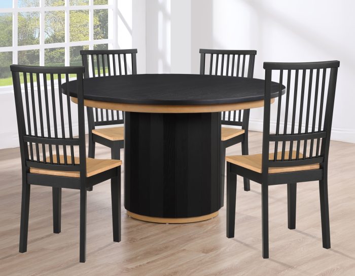 Magnolia Black Round Dining Set with Wooden Seat Chair (52 inch)