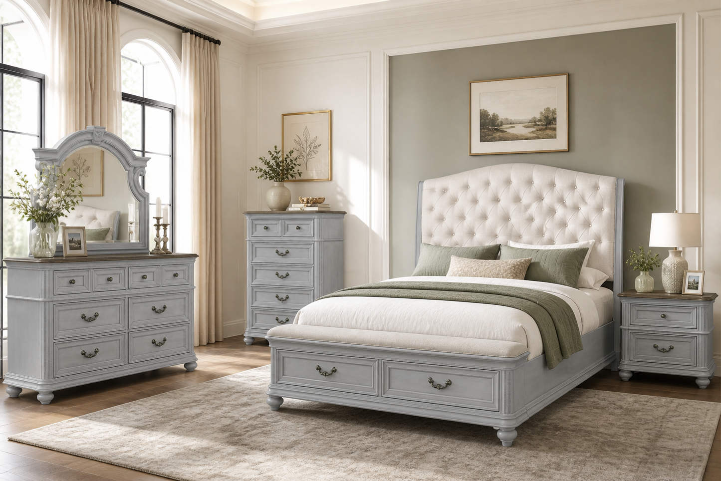 SH2318 Queen-King Bed-Dresser-Mirror-Chest-Nightstand