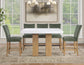 Artemis 5-Piece 54″ Square White Marble Counter Table, Sand Finish w/ Green Velvet Counter Chairs