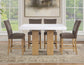 Artemis 5-Piece 54″ Square White Marble Counter Table, Sand Finish w/ Brown Velvet Counter Chairs