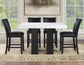 Artemis 54″ Square White Marble Counter Table with  Black Vegan Leather Counter Chairs