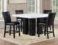 Artemis 54″ Square White Marble Counter Table with  Black Vegan Leather Counter Chairs