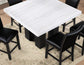 Artemis 54″ Square White Marble Counter Table with  Black Vegan Leather Counter Chairs