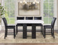 Artemis 54″ Square White Marble Counter Table with  Black Vegan Leather Counter Chairs