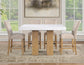 Artemis 5 Piece 54″ Square White Marble Counter Table, Tan Finish w/ Beige Chenille Counter Chairs