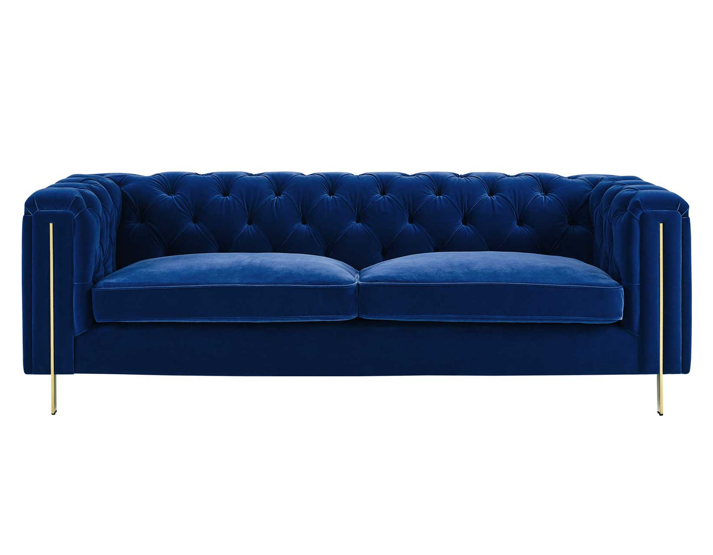 Charlene Blue Velvet Button Tufted Rolled Arm Chesterfield Sofa & Loveseat