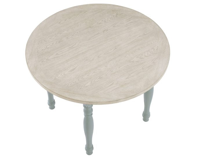 Darcy 42″ Round Dining Table & Chairs, Mint Green and Washed Linen Finish