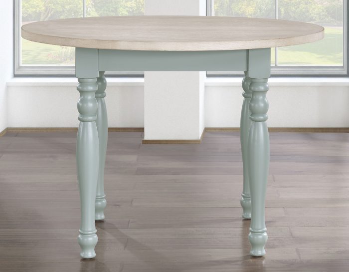 Darcy 42″ Round Dining Table & Chairs, Mint Green and Washed Linen Finish