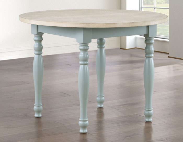 Darcy 42″ Round Dining Table & Chairs, Mint Green and Washed Linen Finish
