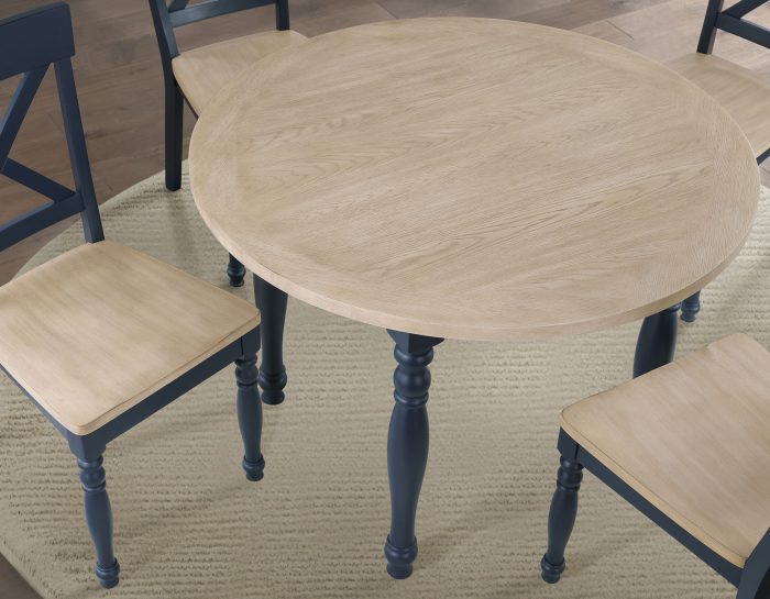 Darcy 42″ Round Dinning Table & Chairs, Midnight Blue and Natural Finish