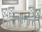Darcy 42″ Round Dining Table & Chairs, Mint Green and Washed Linen Finish