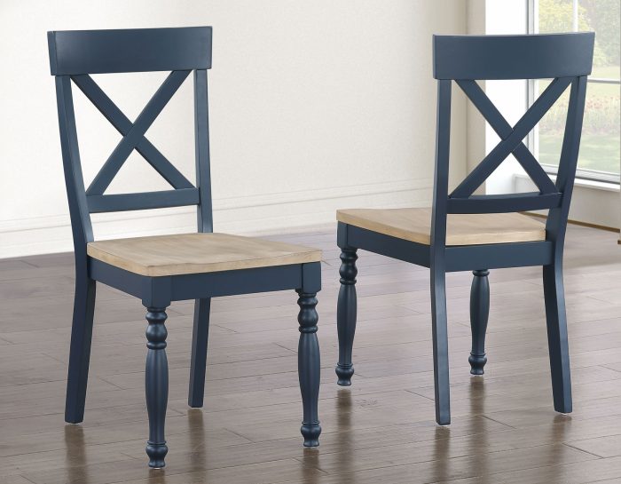 Darcy 42″ Round Dinning Table & Chairs, Midnight Blue and Natural Finish