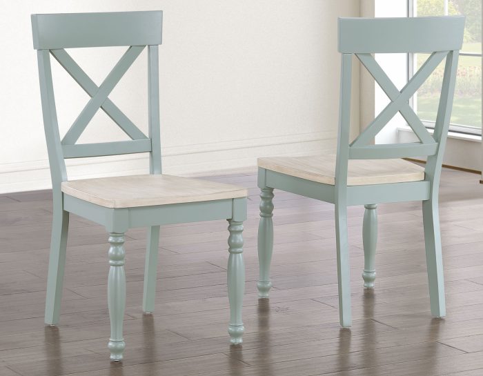 Darcy 42″ Round Dining Table & Chairs, Mint Green and Washed Linen Finish