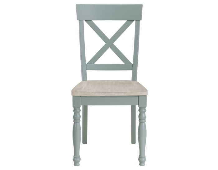 Darcy 42″ Round Dining Table & Chairs, Mint Green and Washed Linen Finish