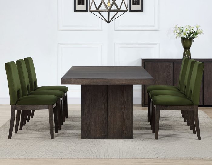Evan 78-96-inch Table with Green Velvet Chairs