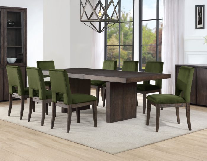 Evan 78-96-inch Table with Green Velvet Chairs