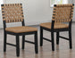 Reid Dining Table 77-95" Dining Table Top with 18" Leaf & Chairs, Black Finish with Saddle Brown Vegan Leather
