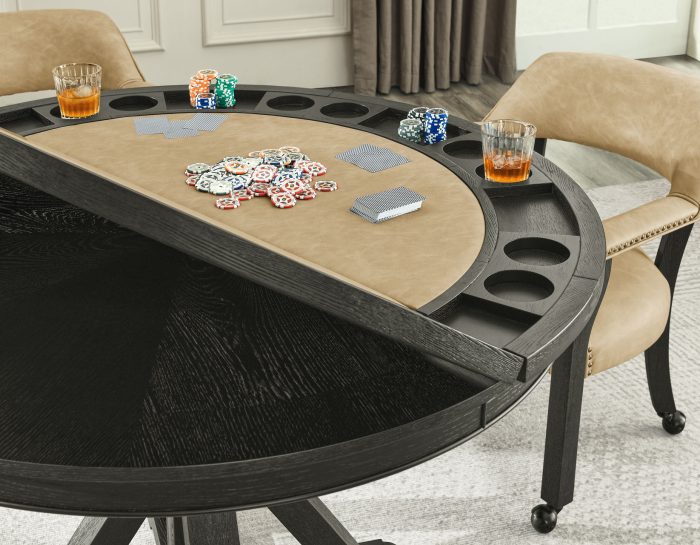 Rylie Game Dining Table & Chairs, Black Finish (48-inch Round Table Top)