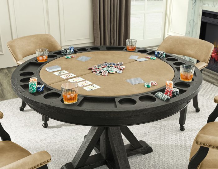 Rylie Game Dining Table & Chairs, Black Finish (48-inch Round Table Top)