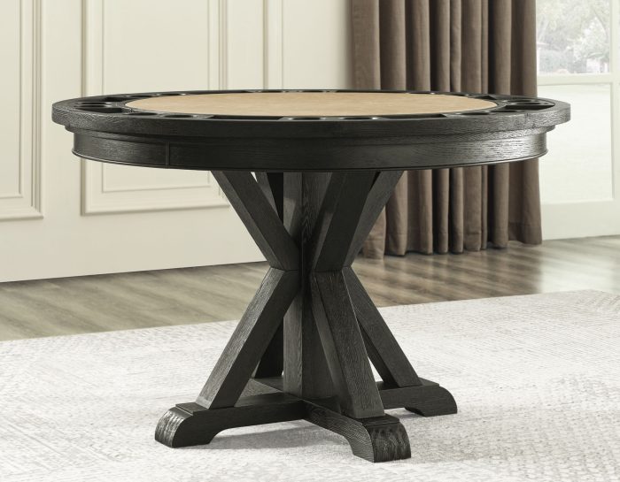 Rylie Game Dining Table & Chairs, Black Finish (48-inch Round Table Top)