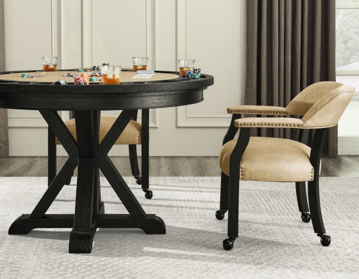 Rylie Game Dining Table & Chairs, Black Finish (48-inch Round Table Top)