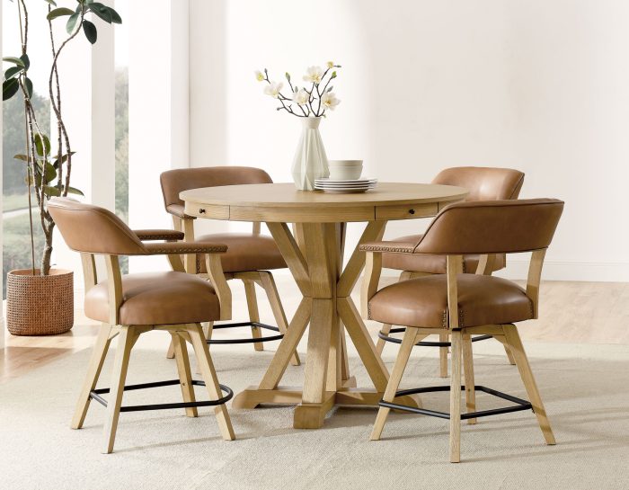 Rylie Gamet Counter Table & Counter Chairs, Natural Finish