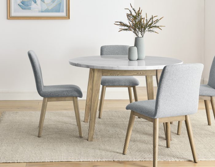 Vida 48″ Round White Marble Dining Table & Chairs