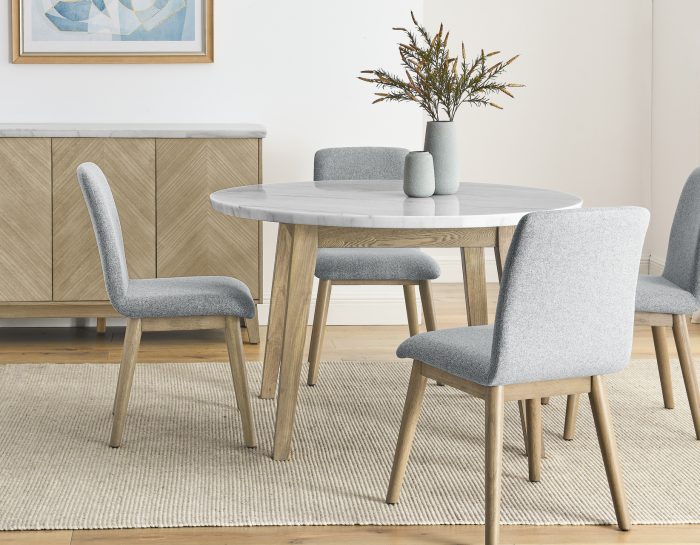 Vida 48″ Round White Marble Dining Table & Chairs