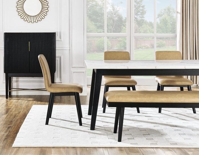 Vida White Marble Dining Table-Chairs-Bench (72 x 40 Table top size)