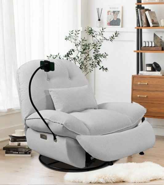 New Game Chair Recliner with USB Port & Phone Holder (Light Gray)