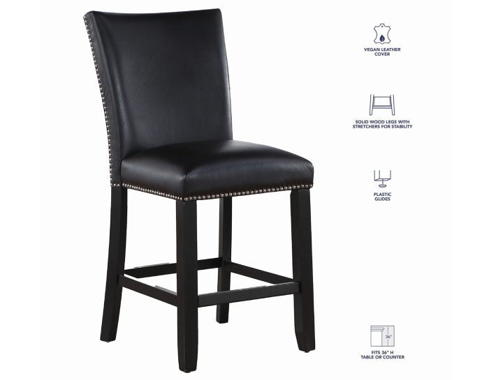 Artemis 54″ Square White Marble Counter Table with  Black Vegan Leather Counter Chairs