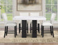 Artemis 54″ Square White Marble Counter Table with  Artemis White Vegan Leather Counter Chairs