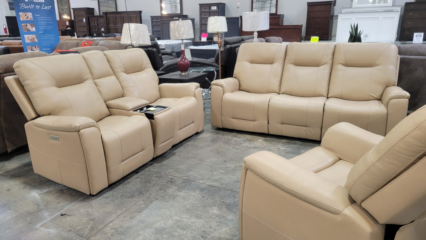Sorrento Sand Leather Tripple Power Reclining Sofa & Loveseat