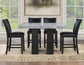 Artemis 54″ Square Gray Marble Counter Table with  Artemis Black Vegan Leather Counter Chairs