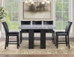 Artemis 54″ Square Gray Marble Counter Table with  Artemis Black Vegan Leather Counter Chairs
