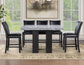 Artemis 54″ Square Gray Marble Counter Table with  Artemis Black Vegan Leather Counter Chairs