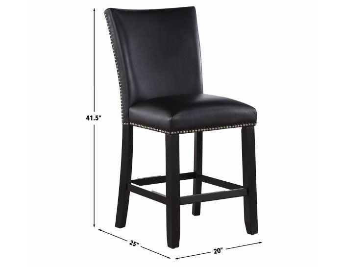 Artemis 54″ Square Gray Marble Counter Table with  Artemis Black Vegan Leather Counter Chairs