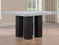 Artemis 54″ Square Gray Marble Counter Table with  Artemis Black Vegan Leather Counter Chairs