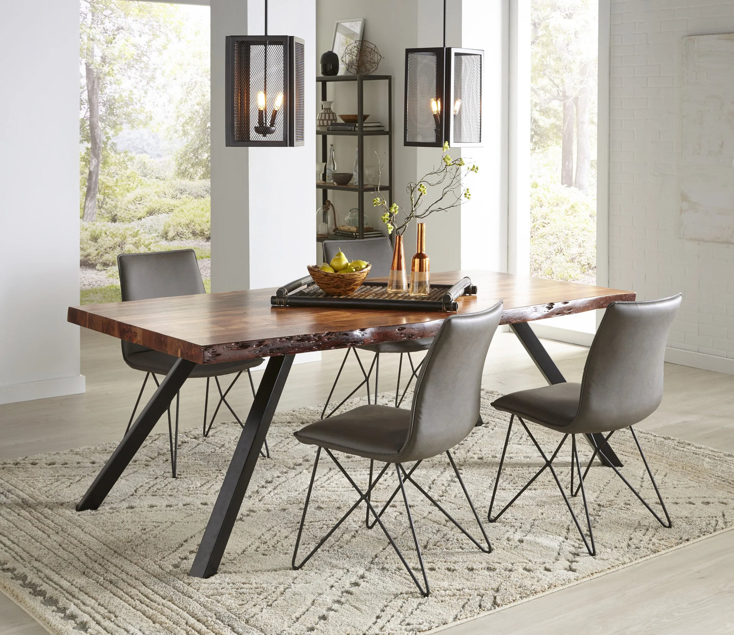 Reese Live Edge Solid Wood Metal Leg Dining Bench In Natural Acacia