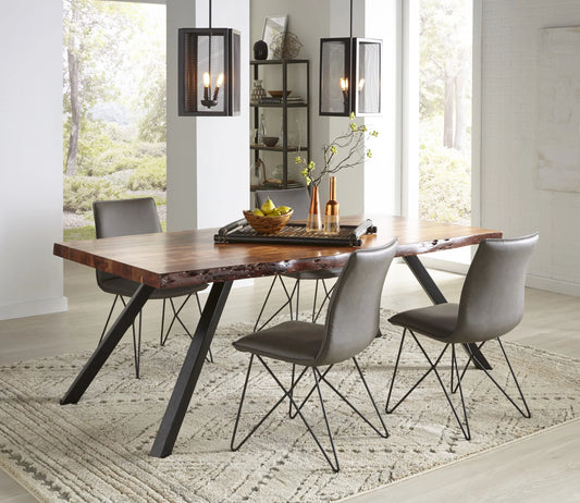 Reese Live Edge Solid Wood Metal Leg Dining Bench In Natural Acacia